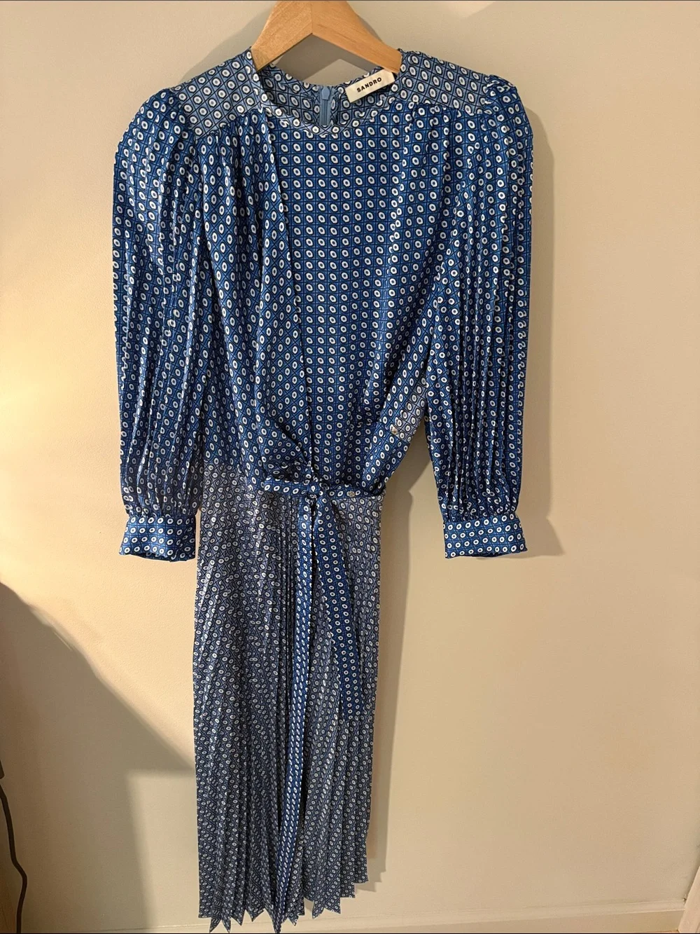 Sandro Blue Polka-Dot Wrap Midi Dress